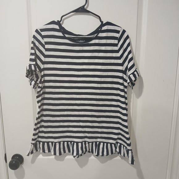 ⭐️ Talbots Navy and White Ruffled Short Sleeve Tee - Picture 1 of 5